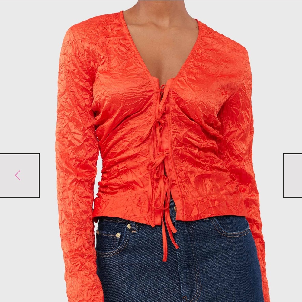 GANNI Red Crinkled Blouse